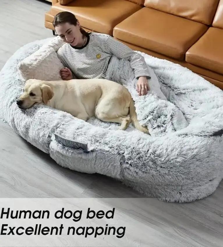 Large Human Dog Bed Human-Sized Big Bean Bed For Adults&Pets Huge Napping Day Living Room sofas Washable Faux Fur Napping