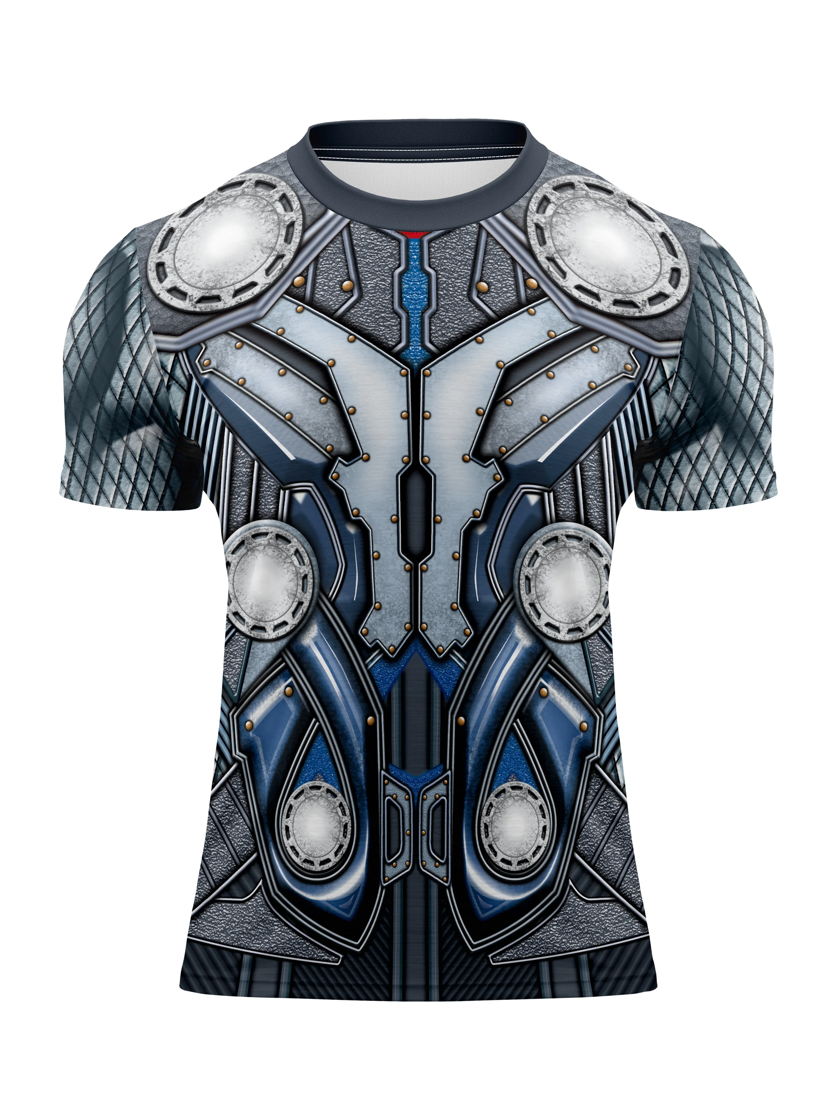 Men Short Sleeve T‑Shirt Round Neck Cool Armor Vest 3D Print Simulation Suit Style Casual Street Tops