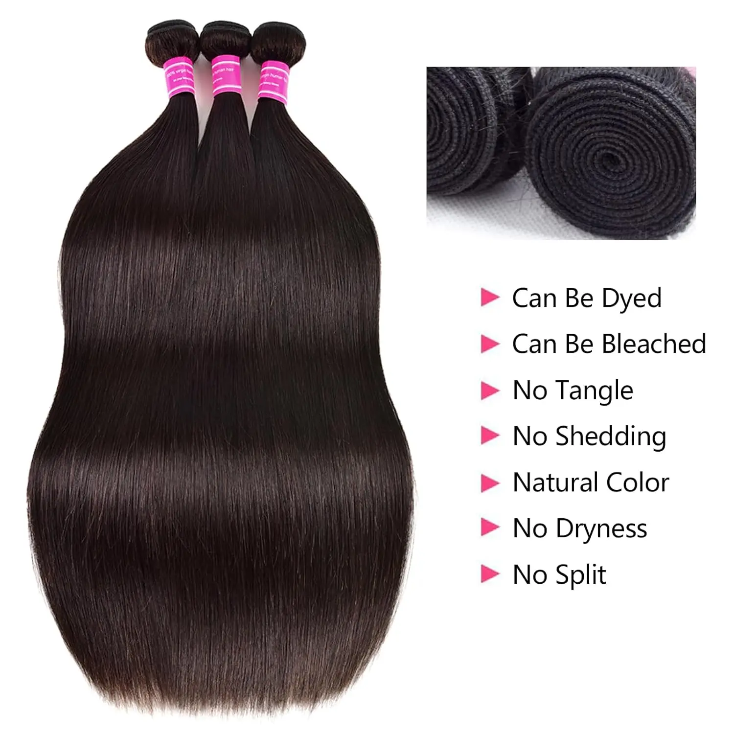 10A Straight Bundles Human Hair 16 18 20 Inch Brazilian 100% Unprocessed Virgin Weave 2/3/4 Natural Black Color