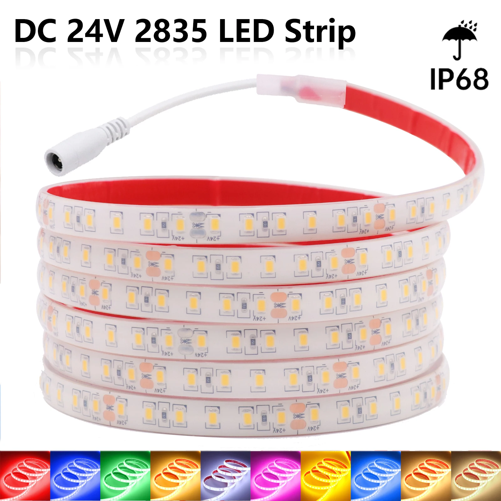 24V LED Strip Light IP68 Waterproof 2835 120LEDs/m Red Green Ice Blue Pink Yellow Warm White LED Strip Flex Tape for Home Garden