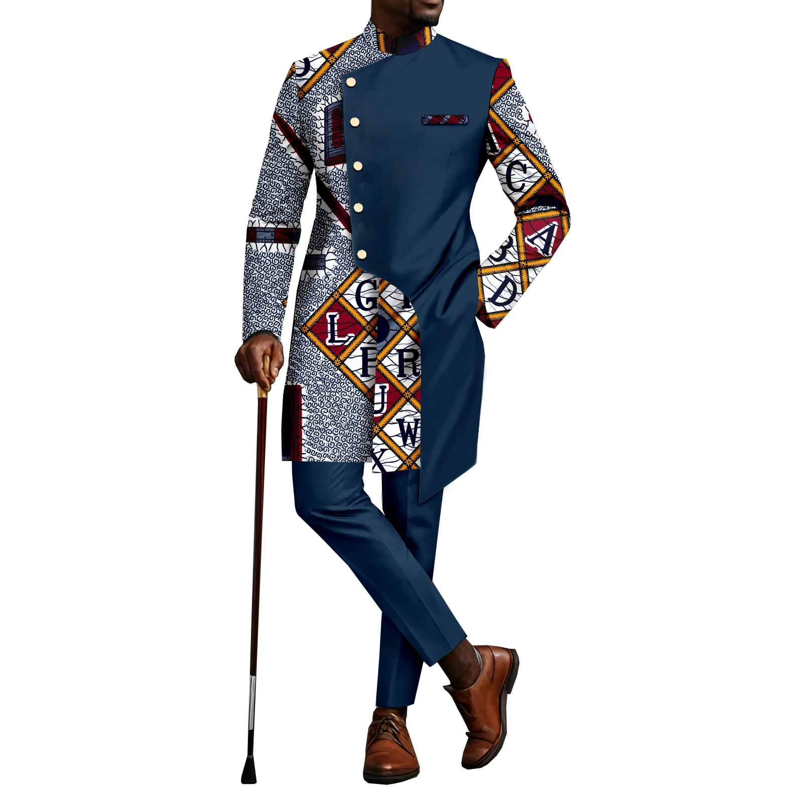 

African Suits for Men kente print Patchwork Blazer Pants 2 Piece Set Dashiki Outfits Business Suit Party Wedding