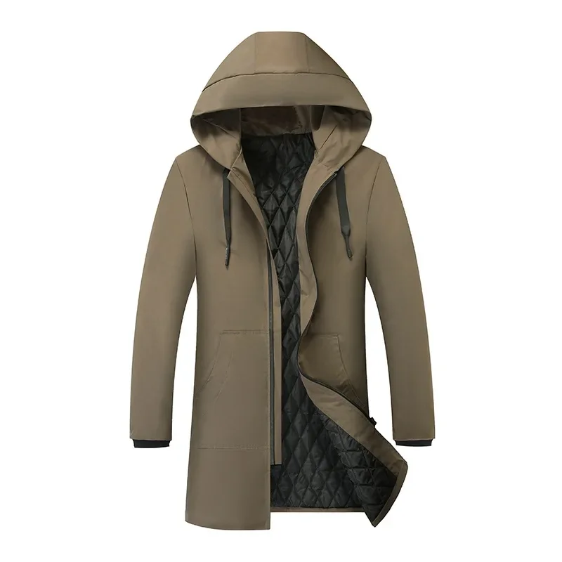 Handsome Parkas Mens Autumn Winter Mid Length Hooded Parkas Slim Fit Korean Style Thickened Windproof Warm Youth Plus Size Parka