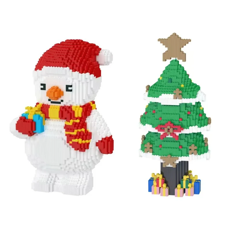 سانتا كلوز شجرة عيد الميلاد ثلج اللبنات الكرتون الأيائل لعب الجسيمات الصغيرة الطوب الاطفال هدايا عيد الميلاد سطح المكتب الحلي