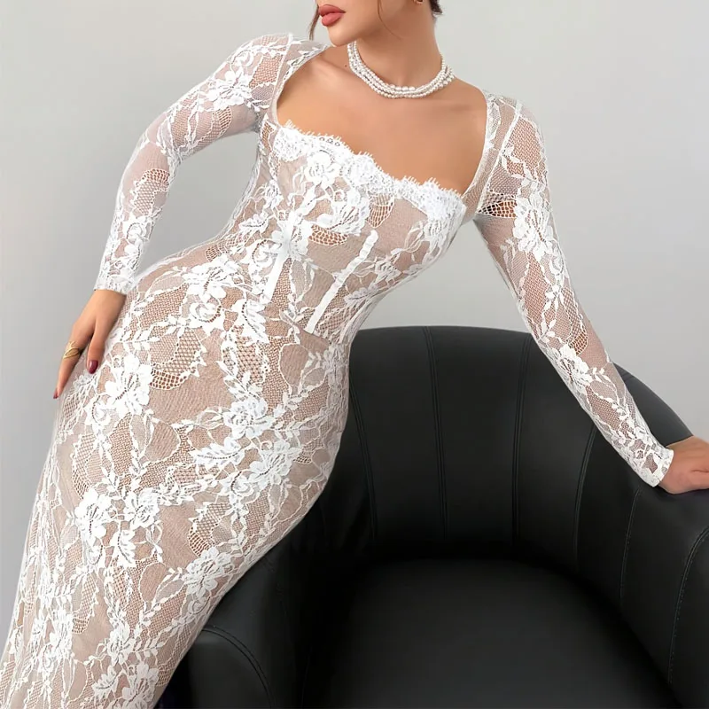 Kleider für Frauen Neue Langarm Quadrat Kragen Frauen Kleid Elegante Schlitz Paket Hüfte Kleid Frauen Vestidos De Verano Mujer Q888