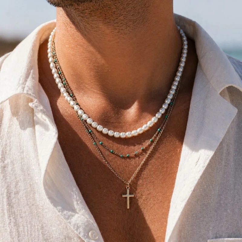 Elegant Men's Choker Necklace Featuring Unique Pearl Patchwork Design Premium Quality Fashion Accessory for Modern Urban Style
