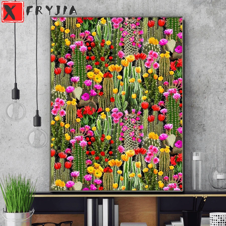 5d DIY Mosaic Diamond Painting Full Square round Cactus pattern Diamond Embroidery Set Flower Desert Rhinestone Picture decor