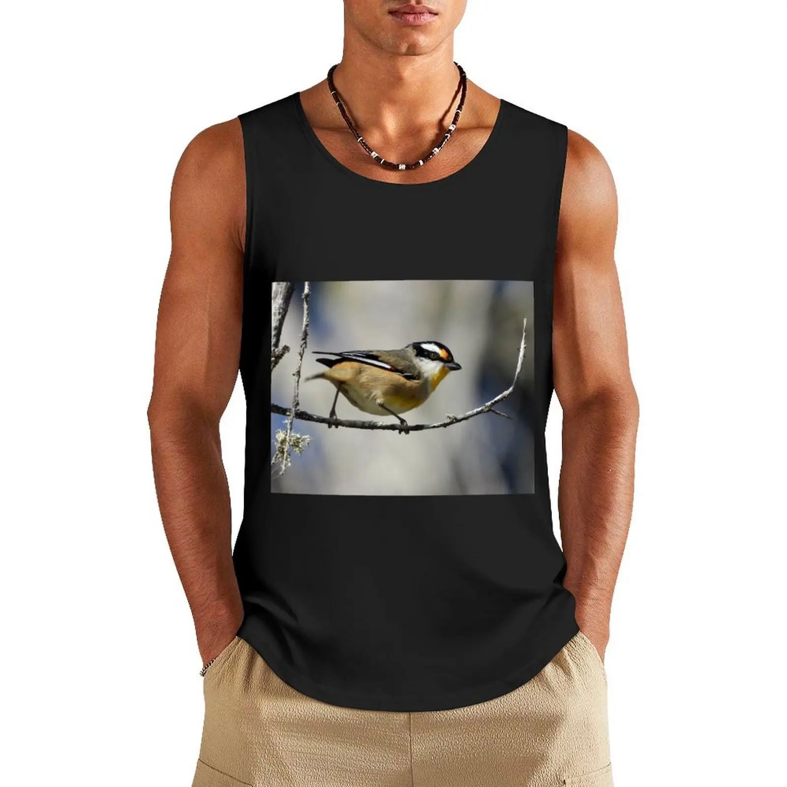 

Striated Pardalote on the beach Tank Top Men's sleeveless clothes for men bodybuilding