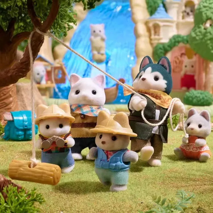 Genuíno sylvanian famílias husky floresta animais boneca meninas fingir jogar cachecol corda bonito cão colecionável boneca figura de ação brinquedos