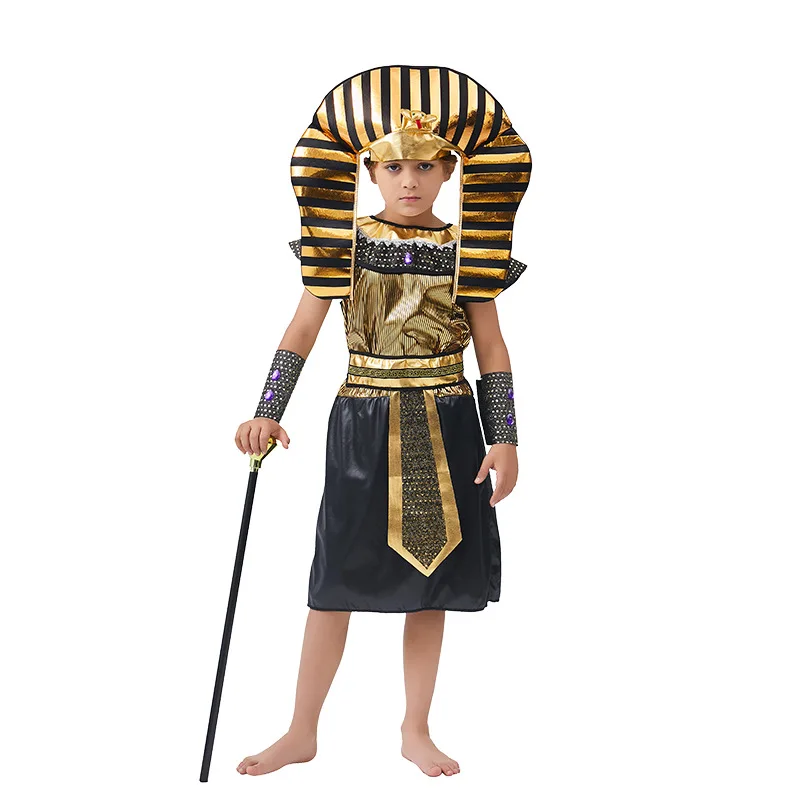 زي فرعون الأمير المصري للأولاد من عمر 6 إلى 12 سنة للأطفال من الذهب الأسود