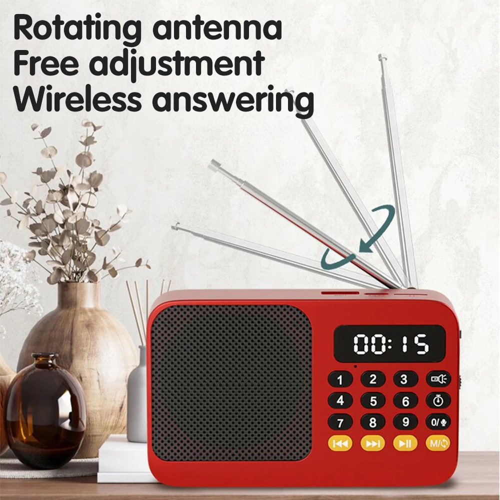 Radio FM portátil con linterna, Radio recargable, tarjeta TF/disco U, Bluetooth 5,0, reproductor de música MP3, altavoz inalámbrico