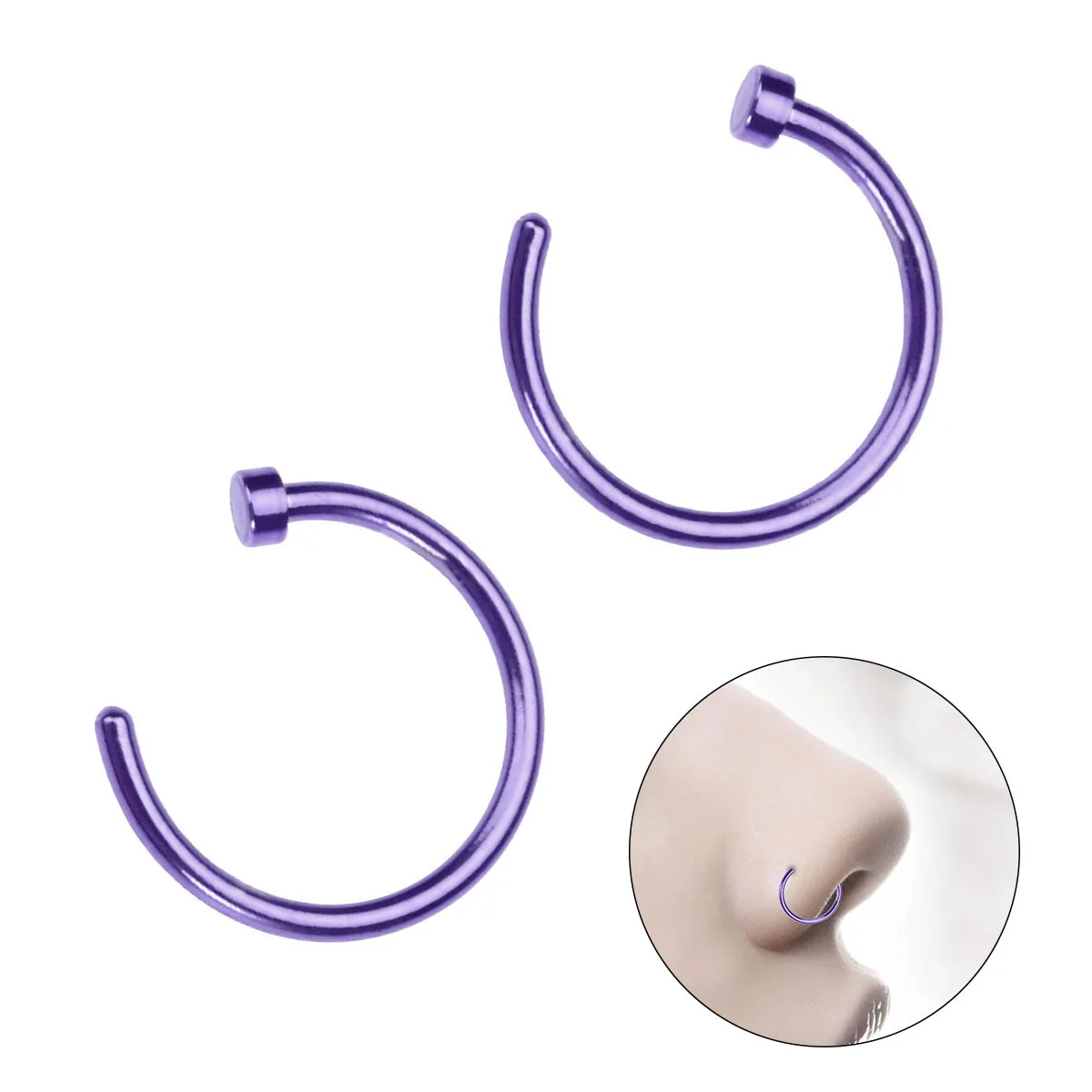 

2 Pcs Titanium Steel Nose Ring Hoop Surgical Stainless Purple Stud Piercings Hoops Woman
