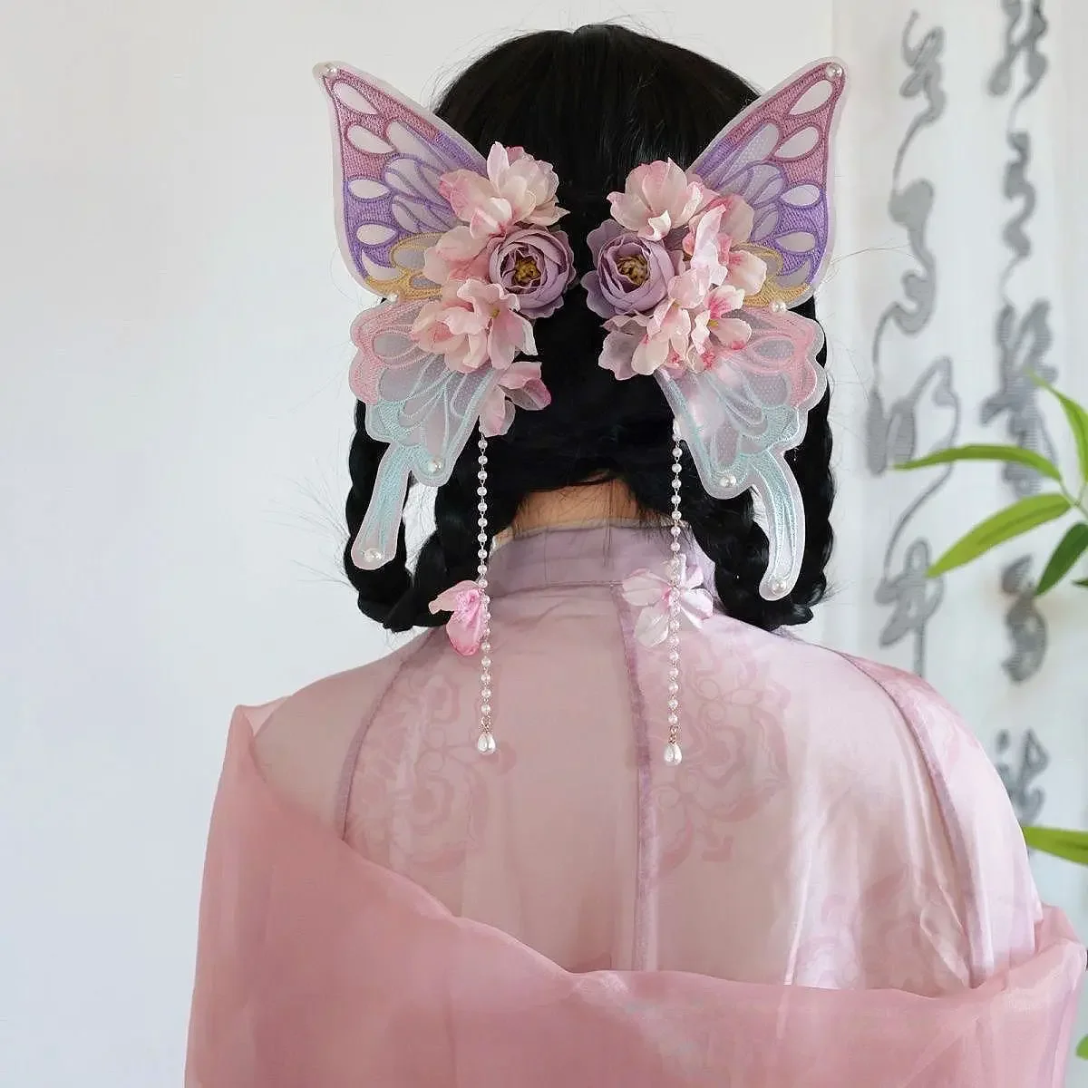 Verano estilo chino mariposa flor borla princesa Hanfu vestido accesorios mujer dulce elfo Cosplay accesorios para el cabello horquilla