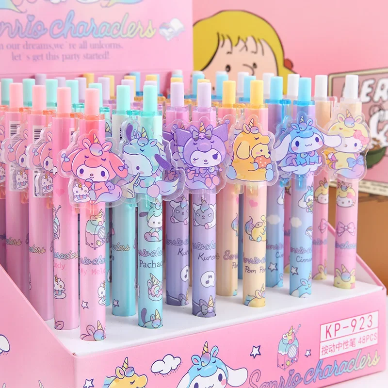 

24-48pcs New Sanrio Boxed Gel Pen Cartoon Melody Kuromi Cute Student Writing Press Patch Pens 0.5mm Writing Smooth Children's