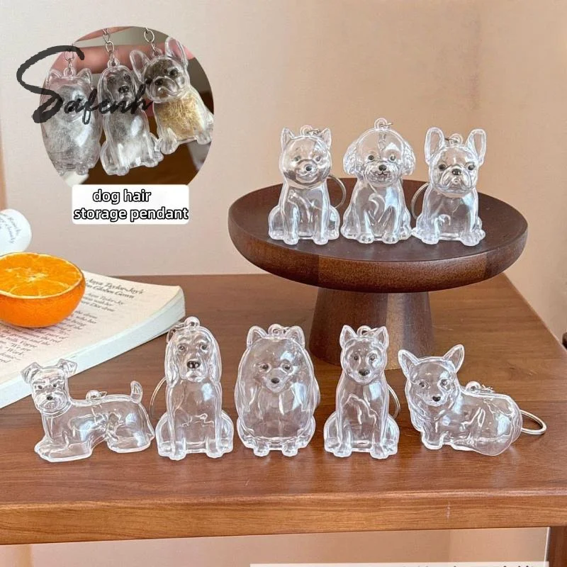 Porte-clés de rangement de poils de chien, mignon, Transparent, fourrure d'animal de compagnie, Capsule, sac pendentif, décor, Collection Souvenir, cadeau, bijoux commémoratifs