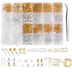 Earring Making Supplies Kit Earring Hooks Earring Backs Posts Eye Pin Tweezer Jump Ring Opener for Jewelry Earring Making Repair