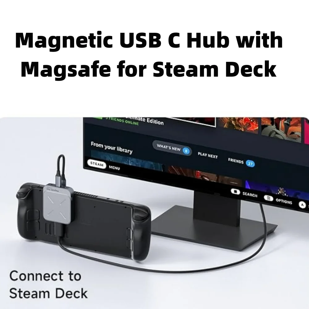 

Magnetic USB C Hub with Magsafe for Steam Deck,7 in 1 Type-C Docking Station 4K@60Hz HDMI TF3.0 Card Solt 100W PD for Steam Deck