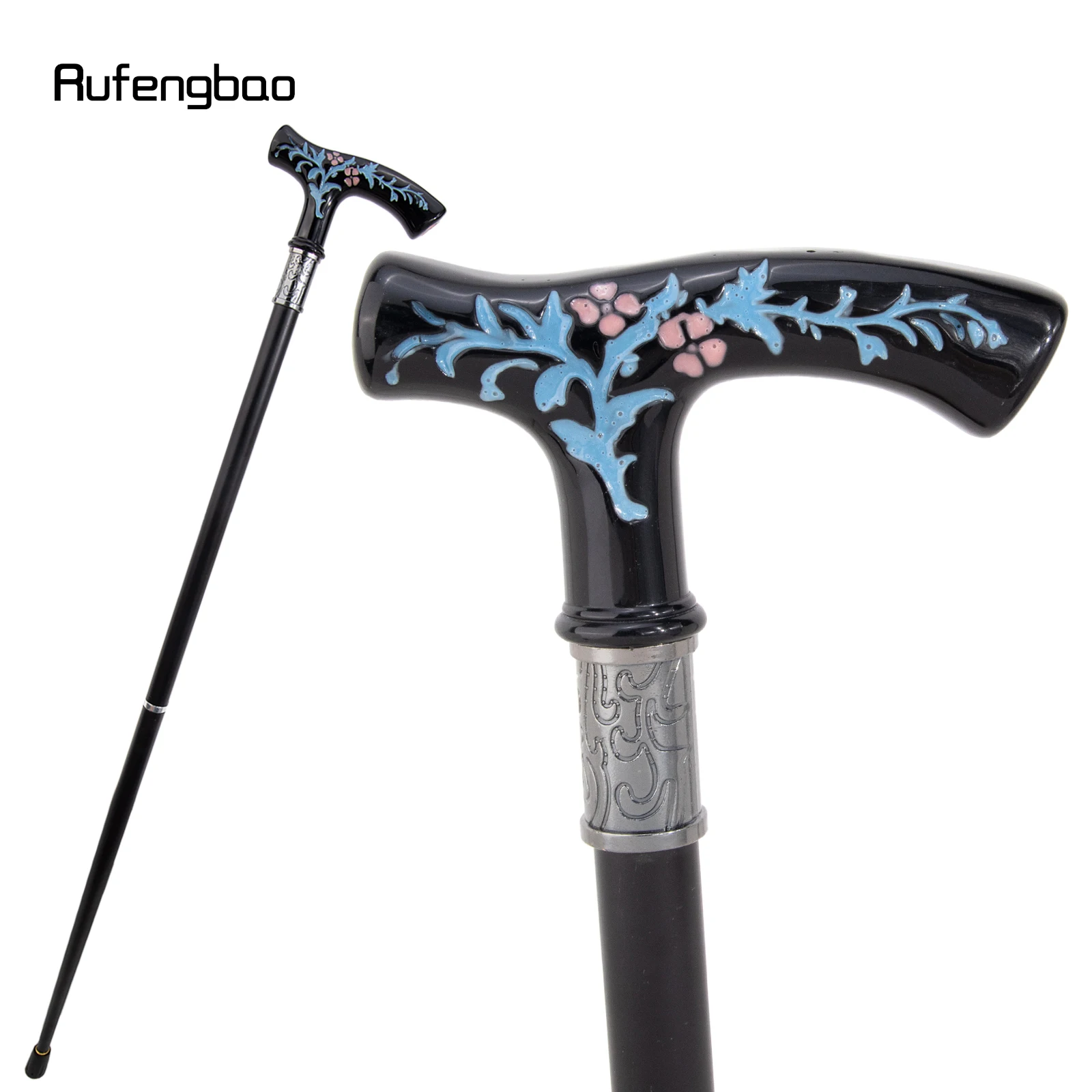 blue-branch‌-red-plum-blossom-flower-black-luxury-fashion-cosplay-stick-party-decorative-cane-elegant-crosier-knob-stick-93cm