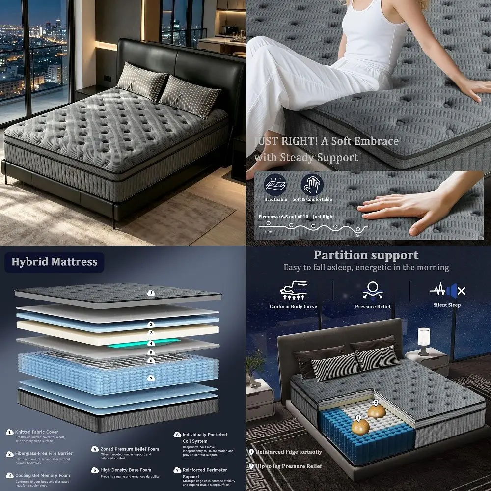 

Queen Memory Foam Mattress, 12 GelInfused Cooling Mattress, Spinal Support, Pressure Relief amp Back Pain Relief, CertiPURUS Ce