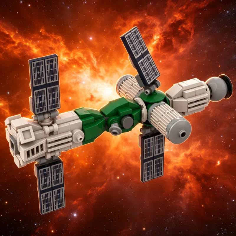 Retro Planetary Lander Craft MOC Building Blocks Detailed Probe Craft Diorama DIY Assembly Brick Set Desktop Collectible
