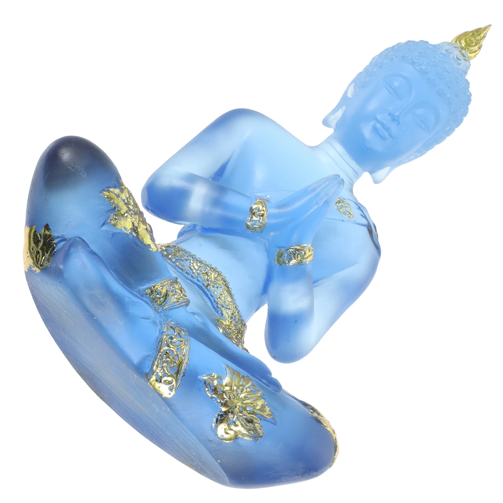 

Resin Buddha Statue Blue Seated Figurine Desk Decor Water Glass Paste Compact Size Smooth Surface Retro Style