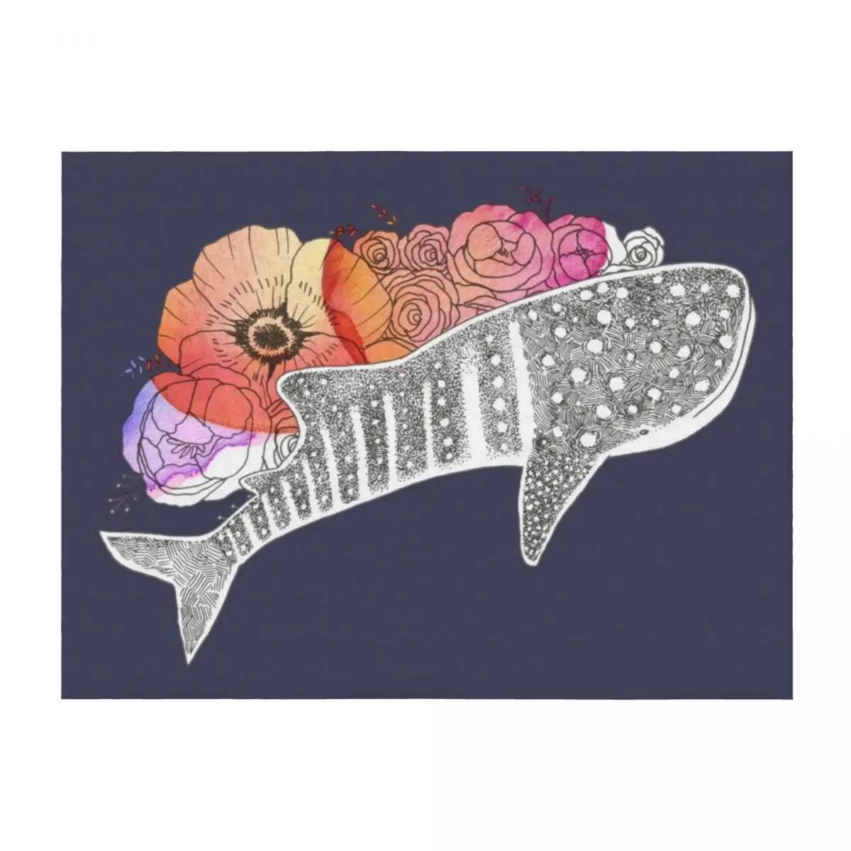 

Watercolor Flower Whale Shark Throw Blanket Single Soft Beds Multi-Purpose Luxury Brand Blankets
