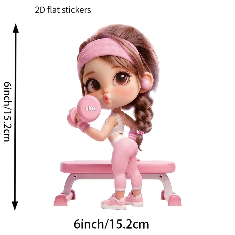 Cute Fitness Girl 2D Flat Vinyl Sticker Waterproof Decal Car Bumper Window Laptop Wall Decor Gym Sport Girl DIY Stickers