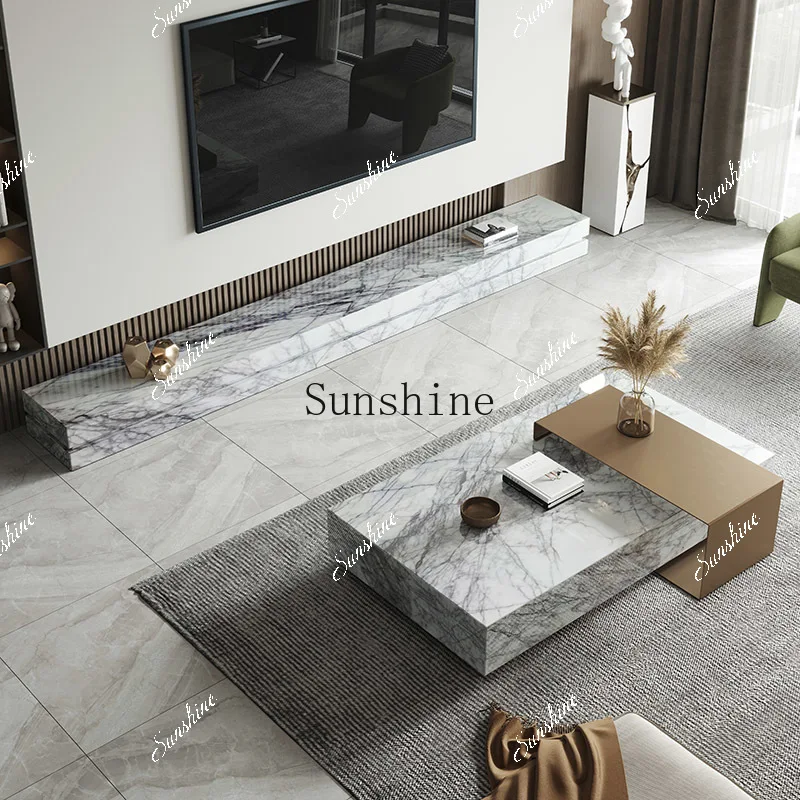 

Italian minimalist natural medium white marble coffee table villa high-end FT