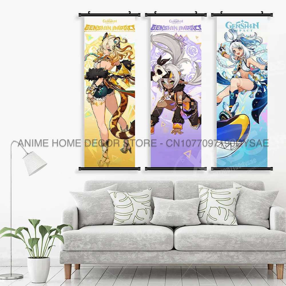 ARPG Genshin Impact Charakter Leinwanddruck Hängende Malerei Anime Wandkunst Schriftrollen Bild Poster Home Decor für Wohnzimmer – Detail 3