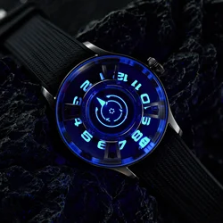 OBLVLO Men's Mechanical Watch Curvature Engine Starship Rotor Mechanical Watch Ultra Luminous Blue Night Light Automatic Watch