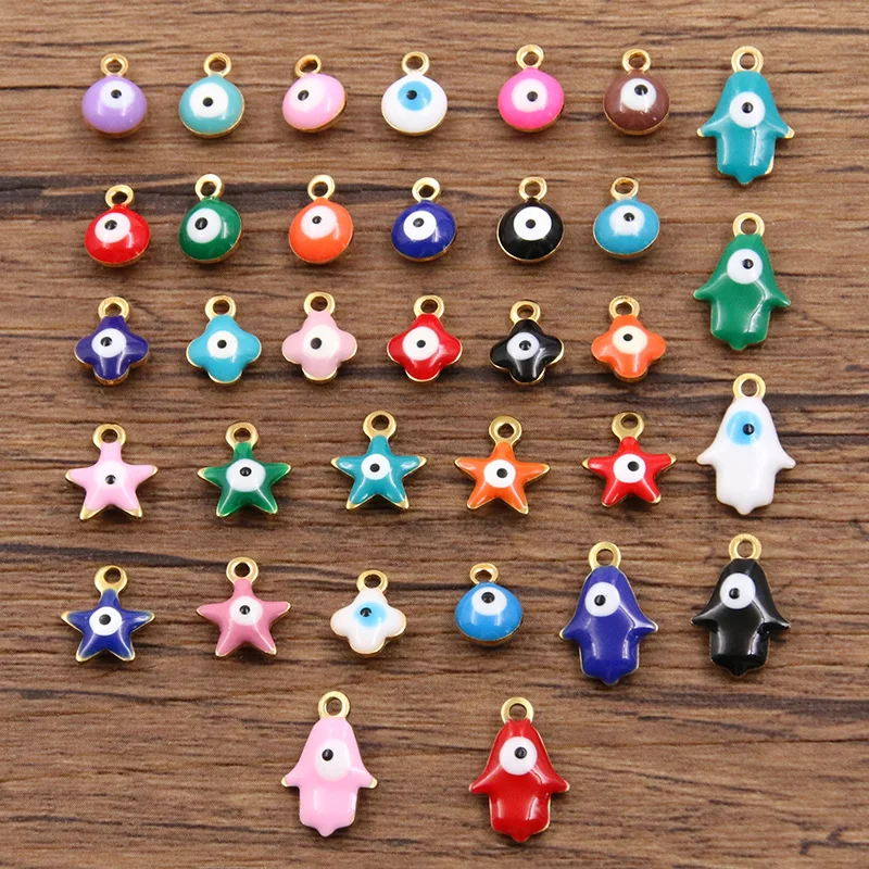 10Pcs Multicolor Two-sided Drip Oil Stainless Steel Star Flower Round Pendant Geometry Charm DIY Necklace For Jewelry Making