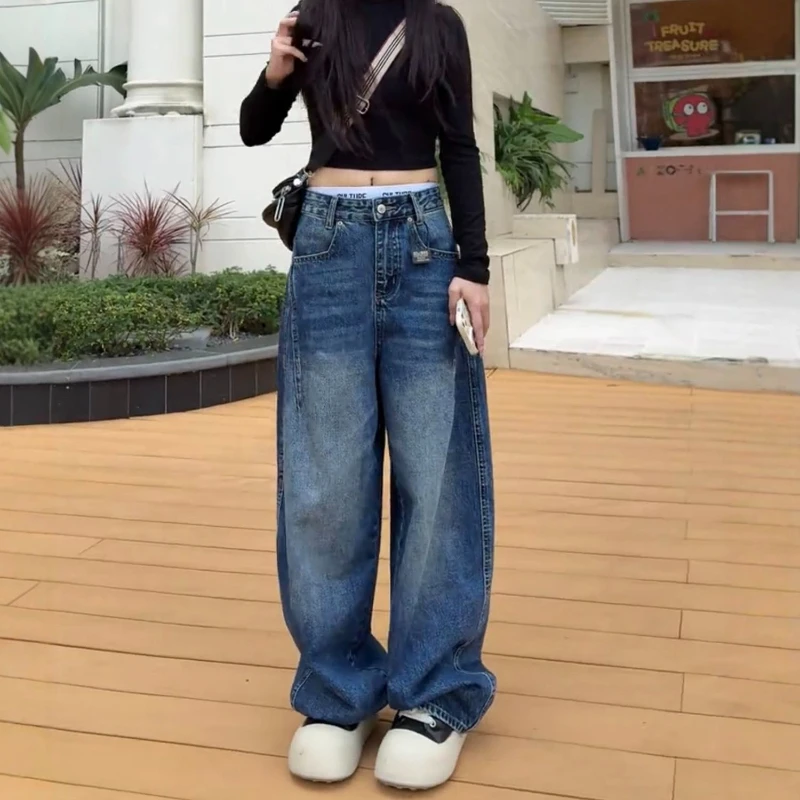 

Women's Spring Curved Cut Wide Leg Jeans New Street Style Loose Fit Fashion Baggy Straight Leg Casual Y2K Retro Jeans