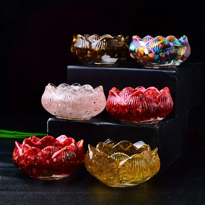 1pc Natural Crystal Broken Stone Drop Glue Lotus Bowl, Indoor Decorative Crystal Drop Glue Bowl, Jewelry Placement Bowl