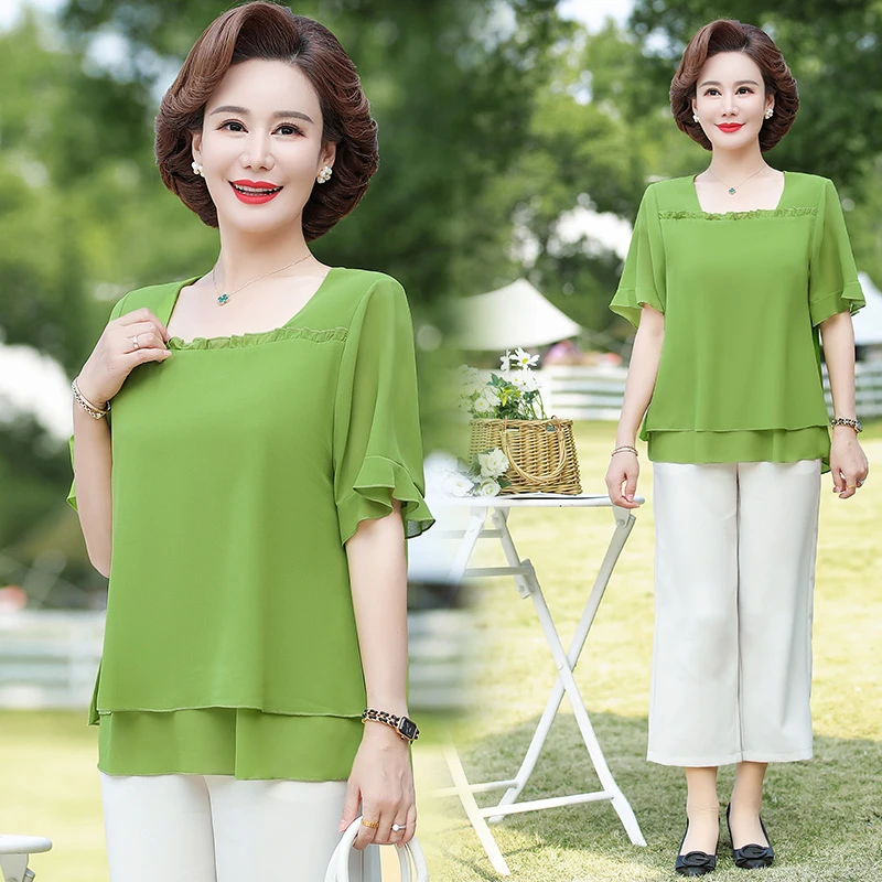 Summer Short Sleeve Blouse Shirt Women Tops Blusas Mujer De Moda  Blouse Women O-Neck Chiffon Blouse Tops Women Shirts