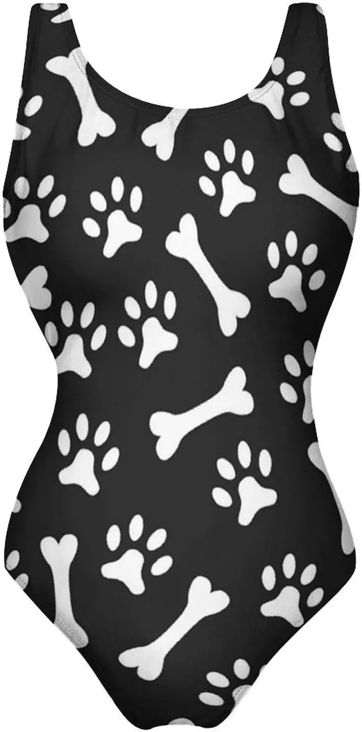 Luxy Trio Dogs Bone and Paws Damen-Einteiler-Badeanzüge, sportliche Trainings-Badebekleidung, Badeanzüge