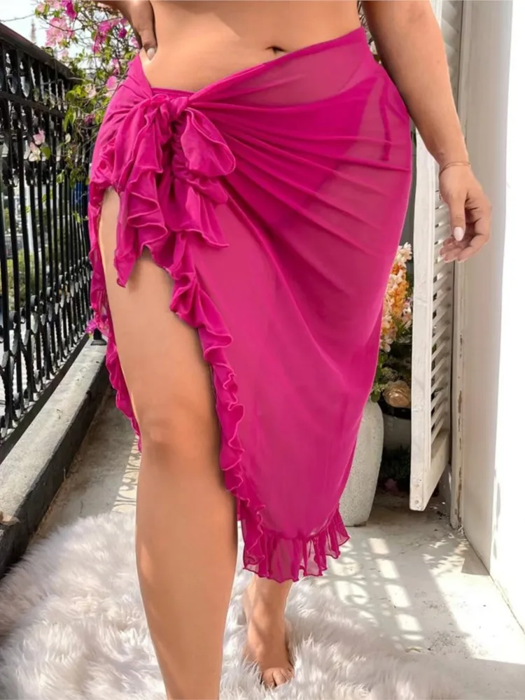 L-4XL Plus Size Women Short Sarongs Swimsuit Coverups Beach Bikini Wrap Sheer Short Skirt Chiffon Scarf Cover Ups For Swimwear