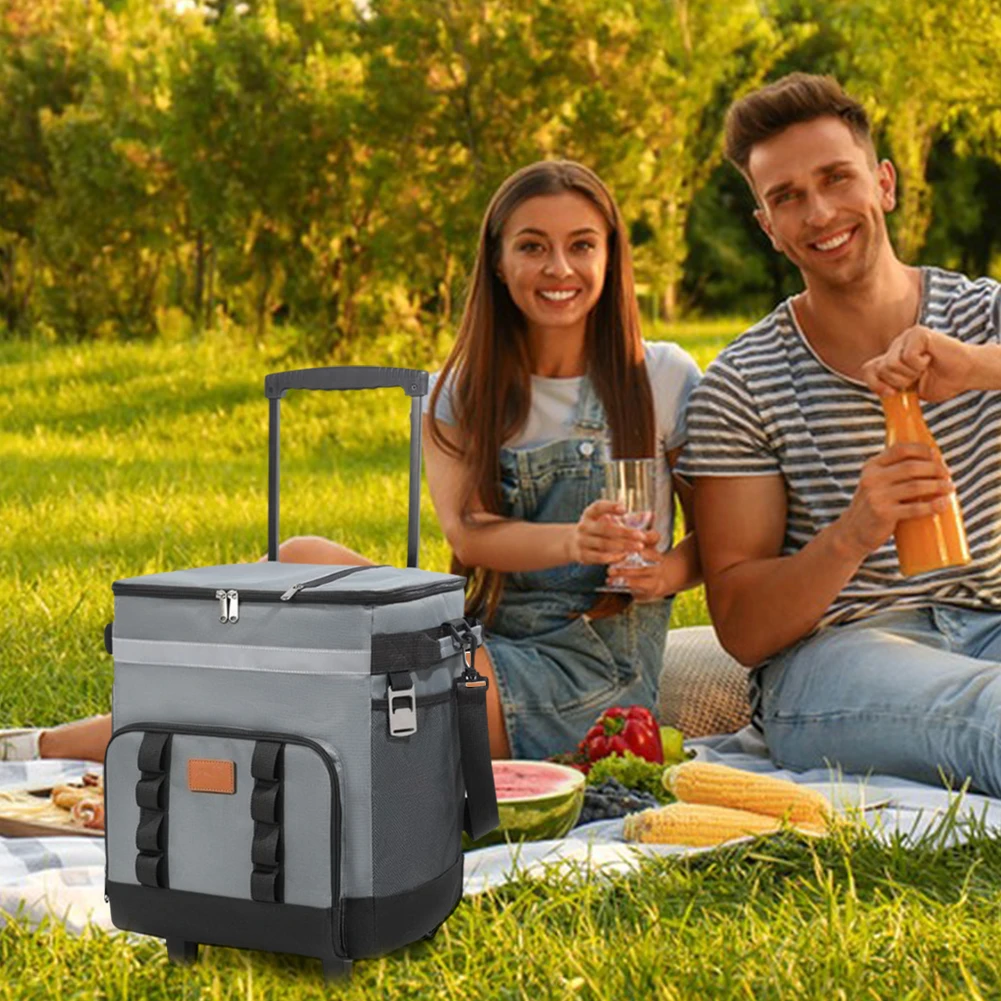 

Insulated Rolling Cooler Bag with Wheels Large Thermal Food Delivery Box Portable Lunch Backpack for Outdoor Car Travel&Takeout