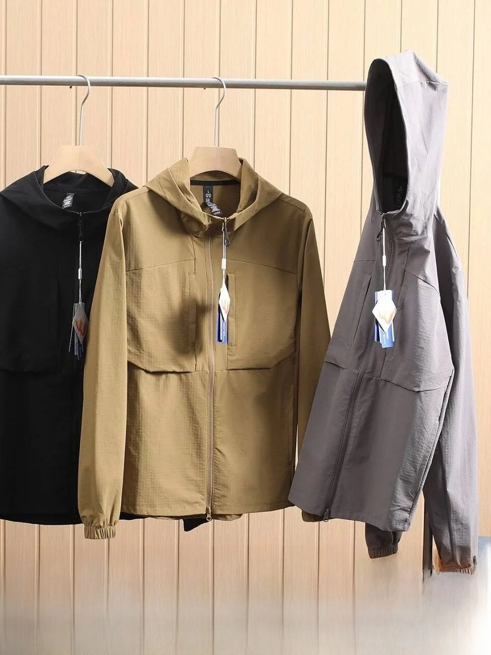 Men's Outdoor Jacket Quick Dry Waterproof Windproof 3D Hunt Suit Trim Spring Autumn Fashionable Casual Hooded Long Sleeve