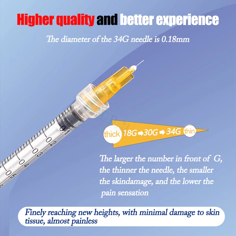 Medical disposable painless small needle 34G 32G 31G 30G/30MM 13MM 25MM 38MM 4MM 6MM 1.5MM 2.5mM microplastic injection for cosm