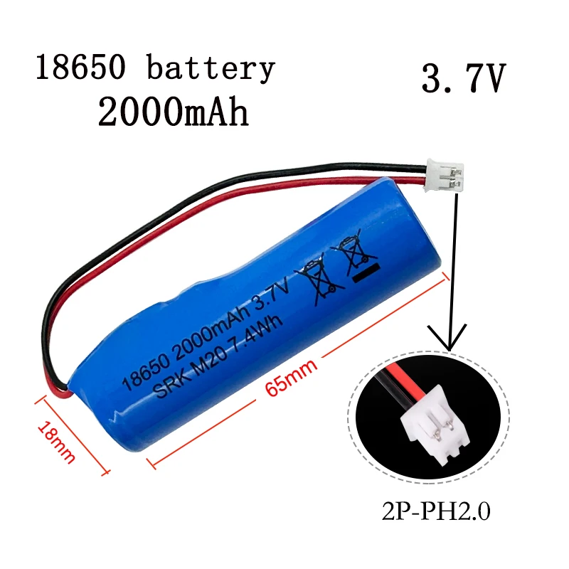 18650 3.7V Lithium Battery Pack 2000mAh  for Fishing LED Light Bluetooth Speaker Emergency DIY Batteries