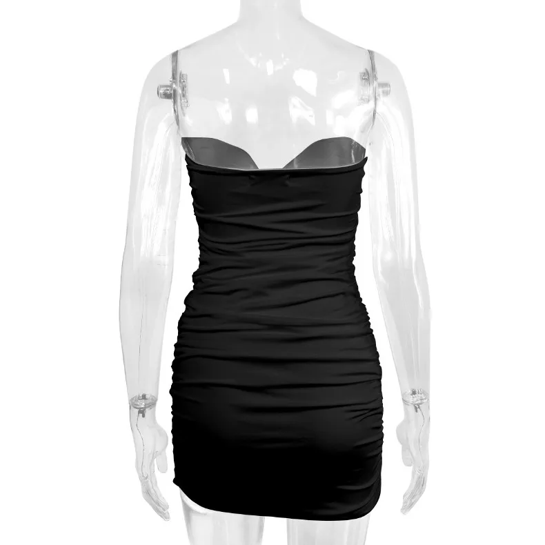 Trägerloses, sexy, ausgeschnittenes, plissiertes, kurzes, figurbetontes Kleid, elegantes Abendkleid für Brautjungfern, Geburtstag, figurbetontes, sexy Kleid – Detail 17