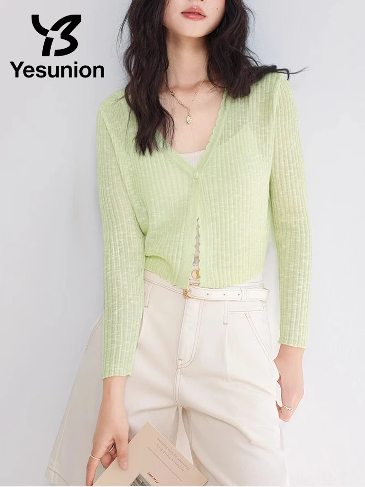 

YESUNION женский солнцезащитный легкий вязаный кардиган из ледяного шелка, летний тонкий ремешок, внешний топ, новая дышащая футболка