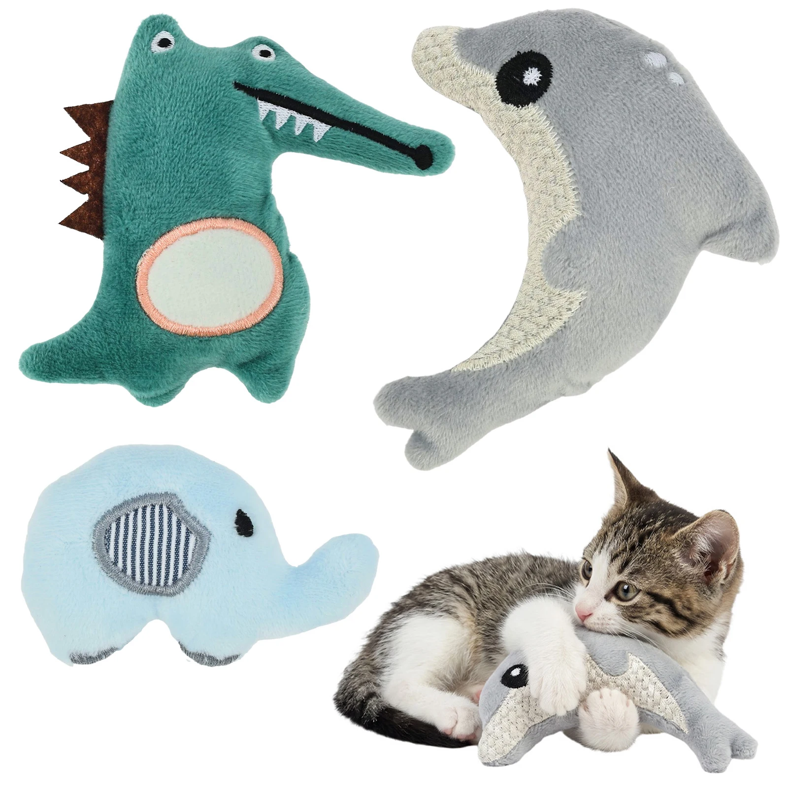 3 Pcs Cat Plush Animal Shapes Toys Set Prefilled Catnip Faux Fur Kittens Indoor Durable Exercise and Play