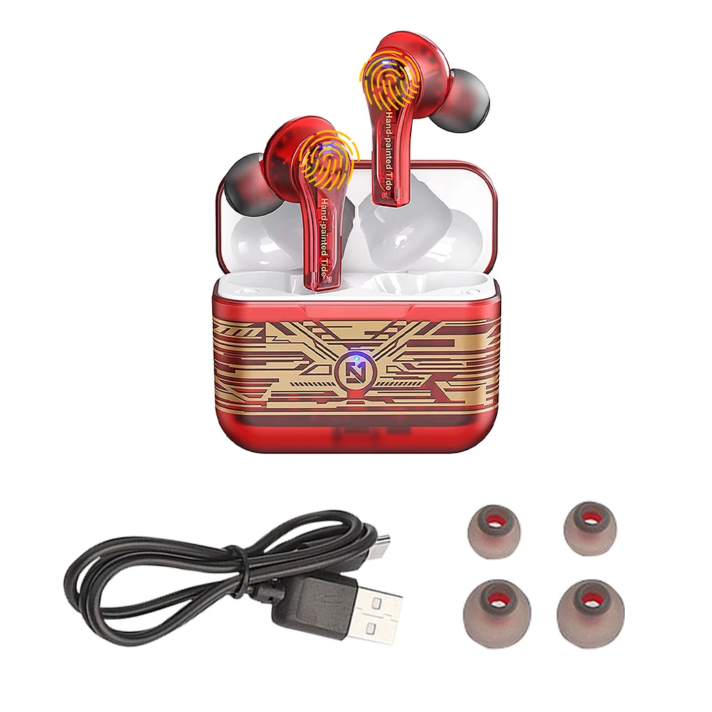 

Earbuds Wireless Earphones Adjustable Rechargeable Bluetooth-compatible V5 0 Sports Headphones Transparent Red