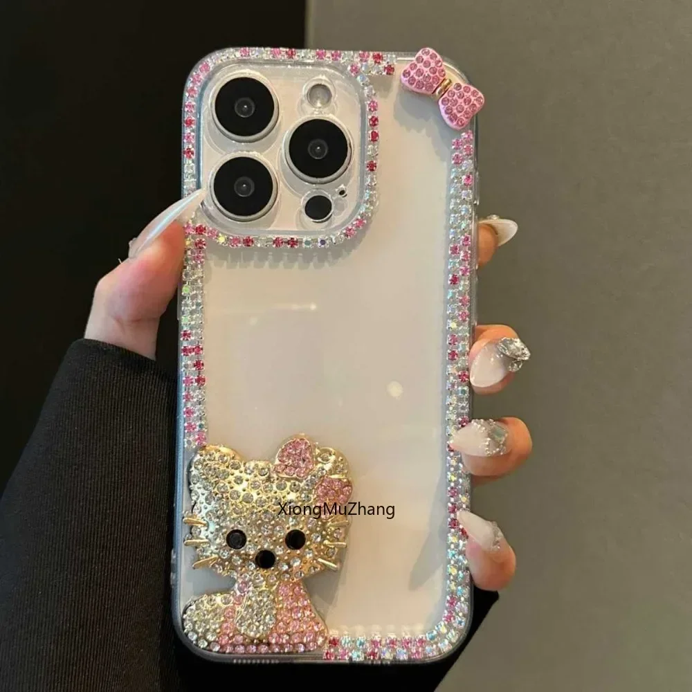 

Sanrio Cute Hello Kitty Protective Case for IPhone 15 Pro Max 16 14 Plus 13 Pro 12 Mini 11 ProMax Fashion Diamond Custom Cover