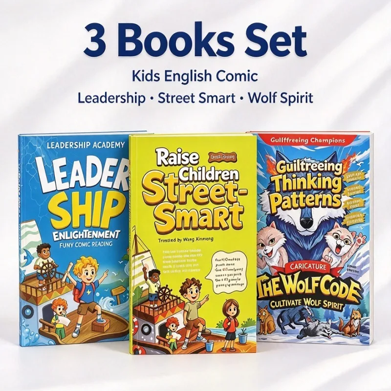 3PCS  Children English Comic Books, Leadership, Street Wisdom & Wolf Spirit, Kids EQ Growth Reading Book for Boys and Girls