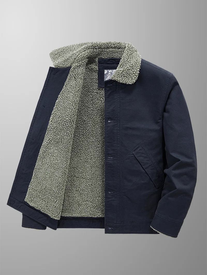 New men's winter plus fleece thickening large size fur collar military uniform pure cotton casual trend warm coat jacket