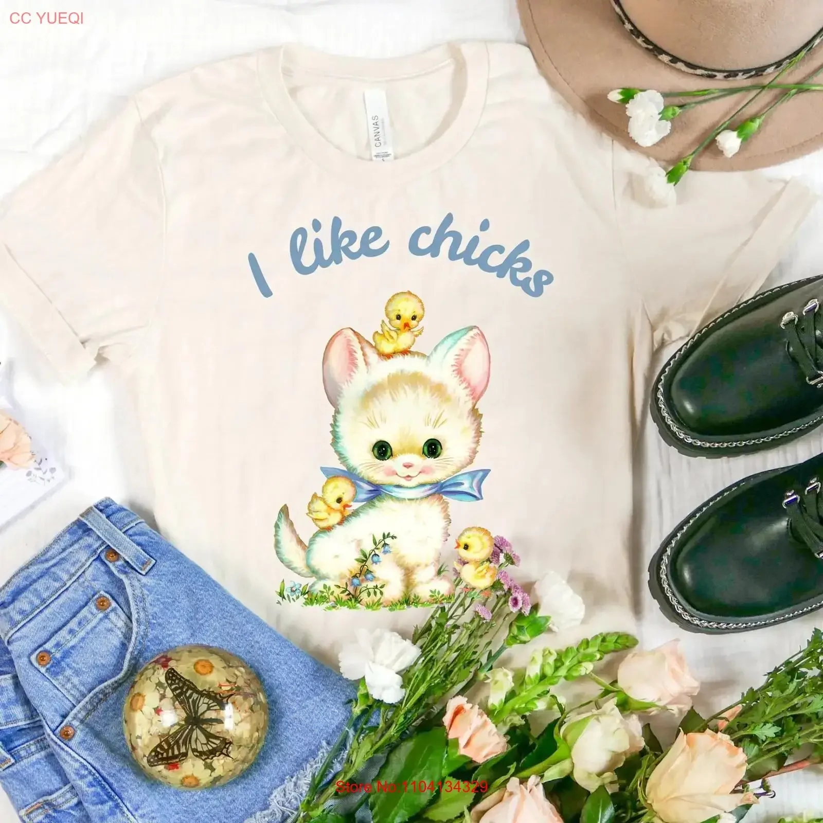 I Like Chicks ShirT T Baby Farm Animal Kitten Easter Spring Apparel Queer Kitschy Vintage Art LQBTQ Sapphic vintage Washed