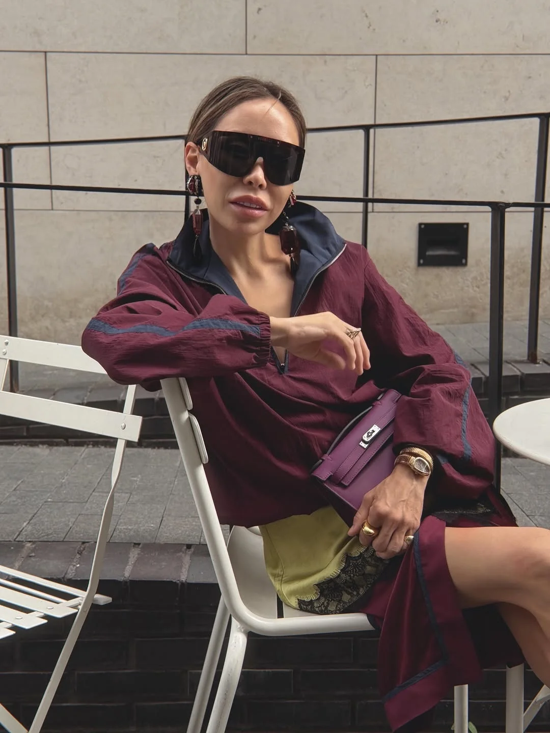 Lady Sporty 2 Piece Skirt Set Stand Collar Zip Up Loose Track Jacket Contrast Piping Front Slit Midi Skirts Suit Lady Outfitwear
