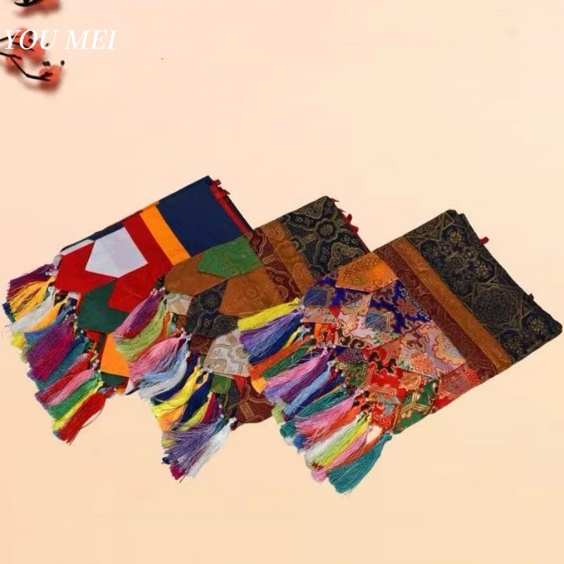 Multiple Patterned Tibetan Auspicious Curtain Flags,Colorful Embroidery Prayer Flag,5m Buddhist Item Hall Floral Hanging Curtain