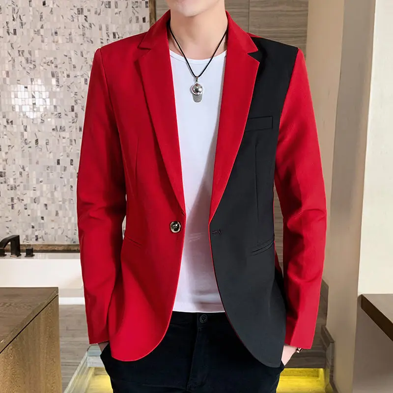 

2-B1 Korean style trendy slim-fitting suit, spring and autumn youth single suit casual sutish black and red color matching sma